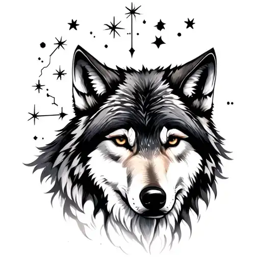 She Wolf With North Star Constellation