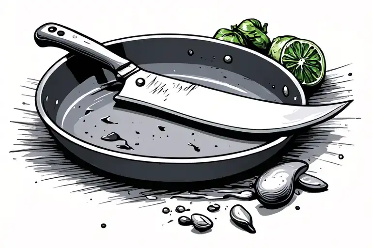 Broken Chefs Knife And Pan