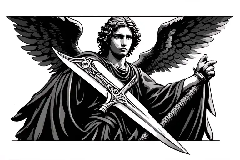 Guardian Angel With Wings Spread Holding A Sword