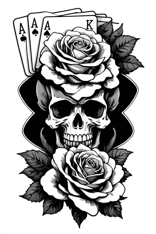 Skulls And Rose With Playing Cards Forming The Shape