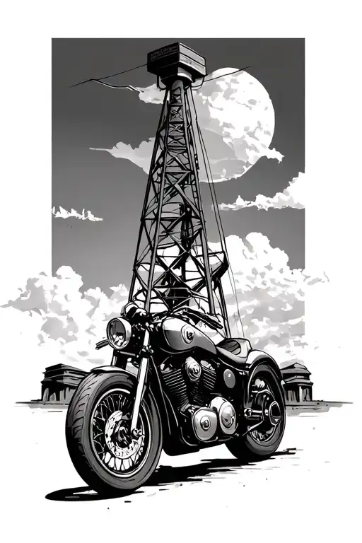 Cafe Racer Motorcycle And Texas Oil Rig And Compass
