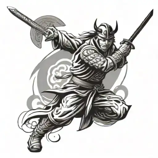 Samurai And Sword With Blood