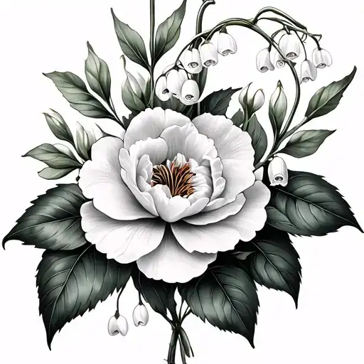 Lily Of The Valley And Sweet Pea And Peony Flowers