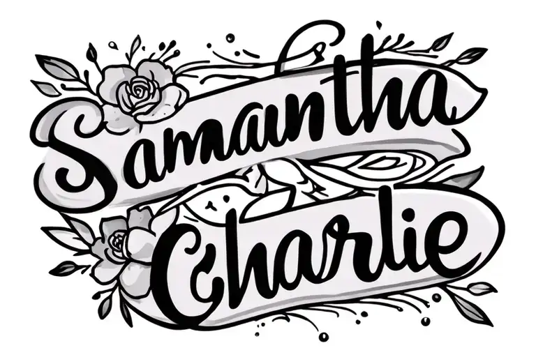The Names Samantha And Charlie With Simple Line Designs Around The Names