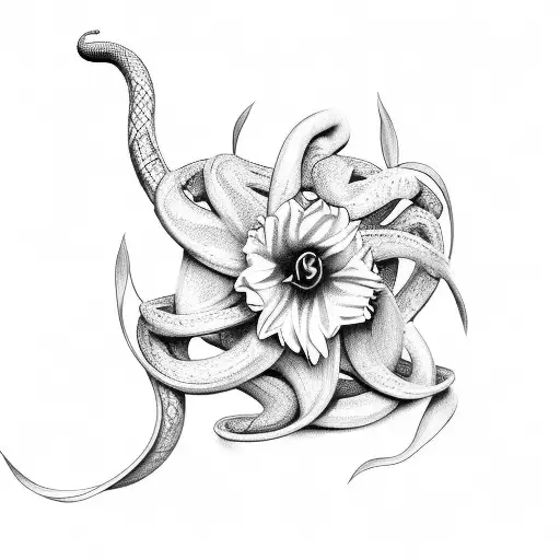 Snake Coiled Around A Daffodil