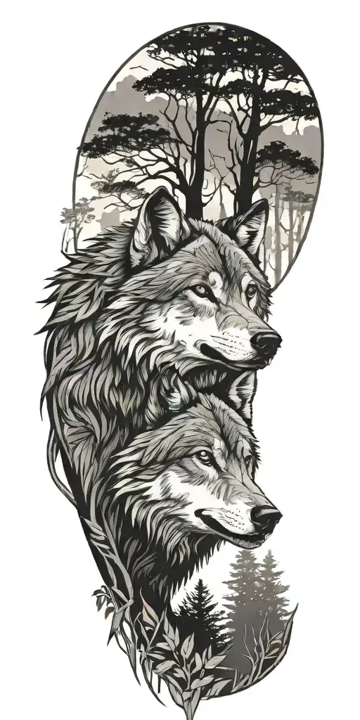 Wolf In A Jungle Forest With Trees