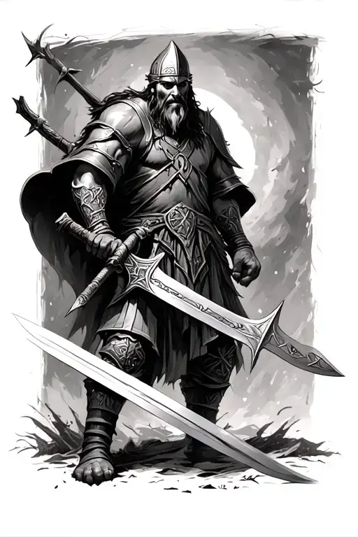 Viking Warband Runes And Injured Warrior With Sword