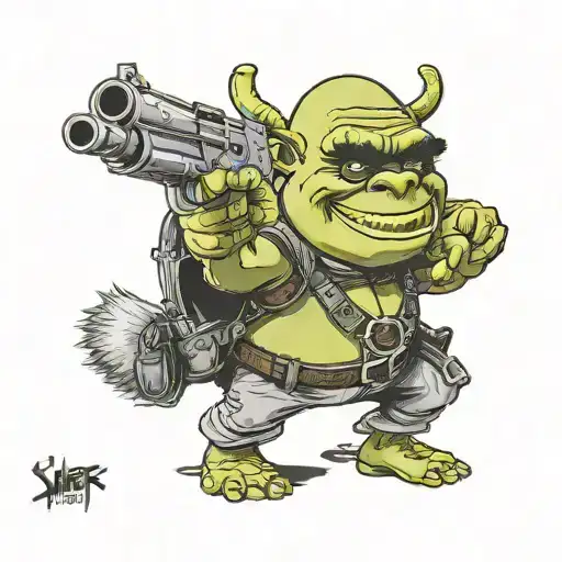 Shrek Holding A Gun With Sunglasses