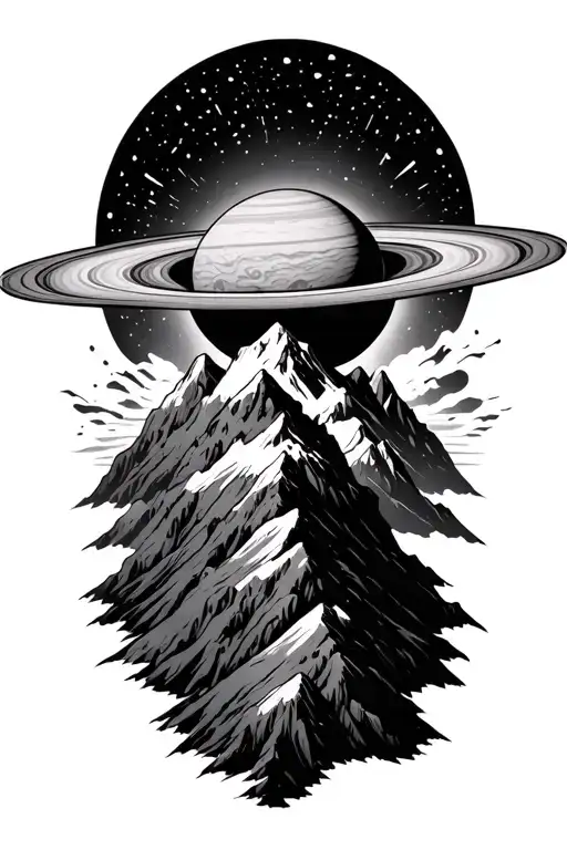 Forming Saturn On Top Of A Mountain Peak Surrounded With Patterns