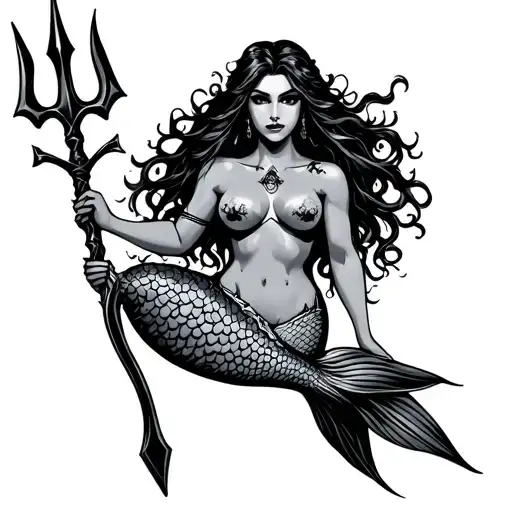 Mermaid Holding Trident With Jolly Roger
