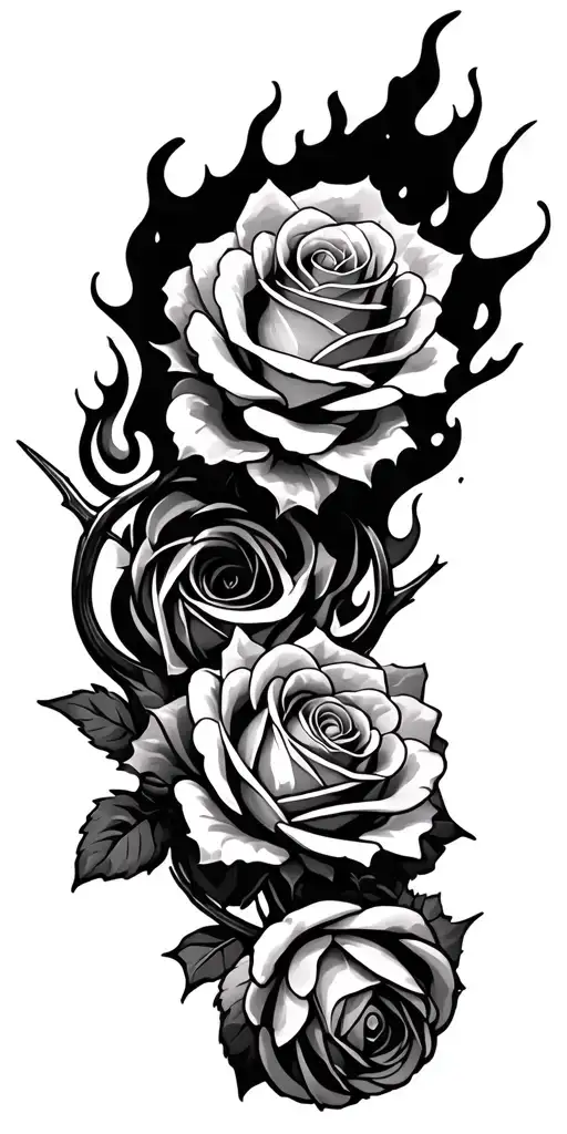 Roses With Thorns And Fire Around Arm