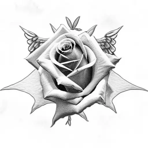A Rose That Has Angel Wings On It But Chains Pulling It Down