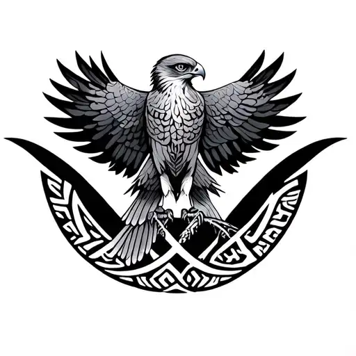 A Falcon In Shulder Cross The Falcon Maori Line And Maori Band Whit Yggdrasil Behind The Line