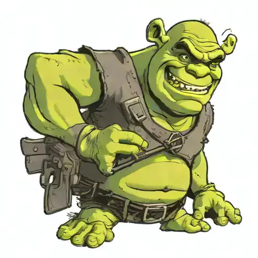 Shrek Holding A Gun With Sunglasses