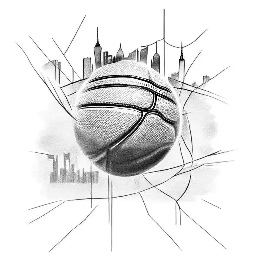 Design A Black-grey Tattoo Of A Basketball Player Dunking Over The New York Skyline