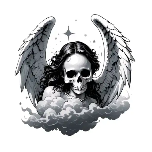 An Angel With Skull Face And Clouds All Over