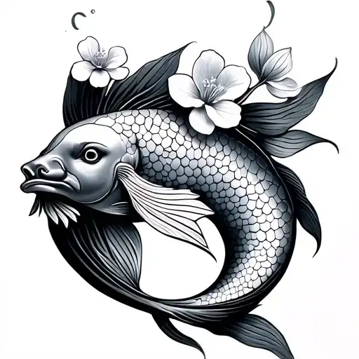 Pisces Sign With Three Cherry Blossoms