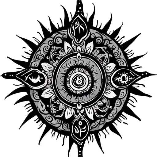 Hand Tatto With Hindu Religion Symbols In One