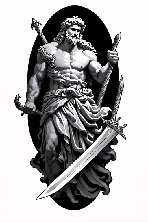 Zeus & Warrior Wielding A Sword