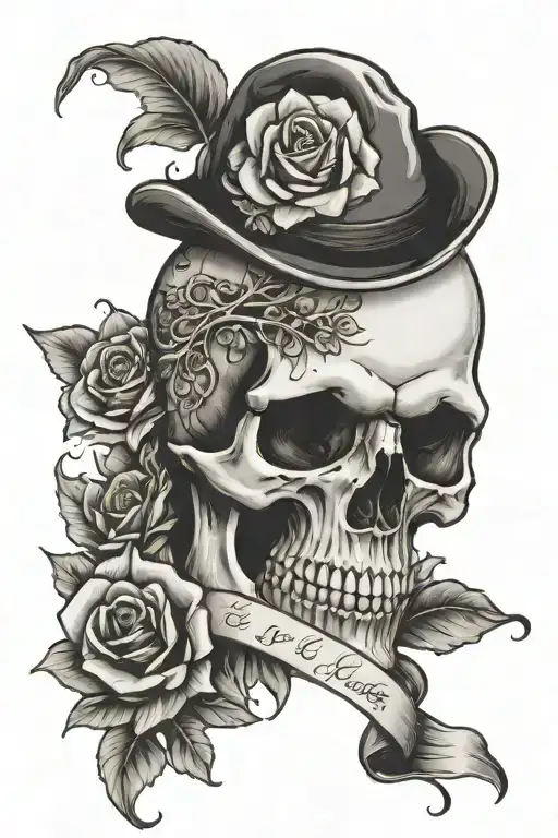 Skull And Flowers And Banner