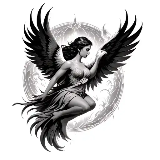 Woman Rising Into Phoenix Flying