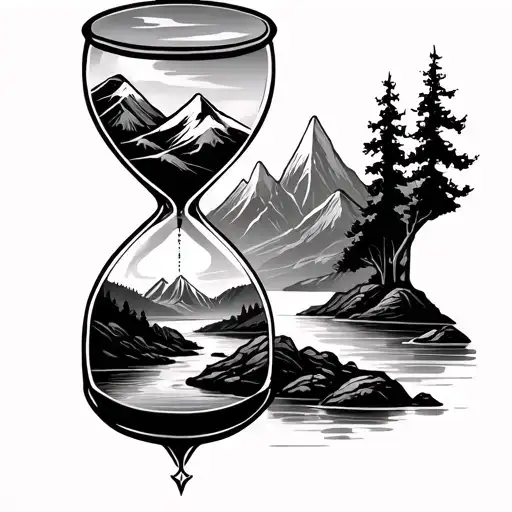 Hourglass With Mountain And River Landscape