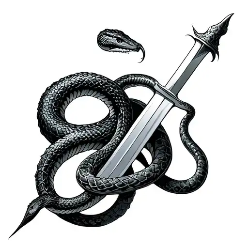 Two Snakes With A Sword Embedded