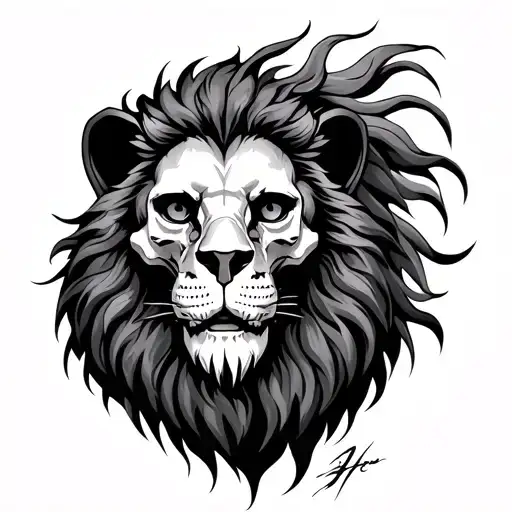Zodiac Sign Lion Half -Skull Man With