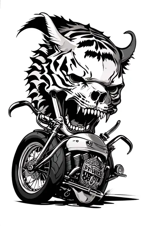 Skulls Demon Worrior Tiger Harley Davidson Motorcycle