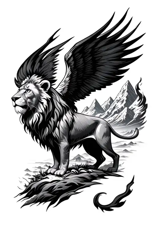 Lion And Patagonia Mountains Rising Phoenix From Fire