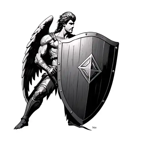 Angel Spartan Warrior Holding Shield