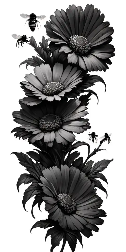 Cosmos Flowers With Bees Buzzing