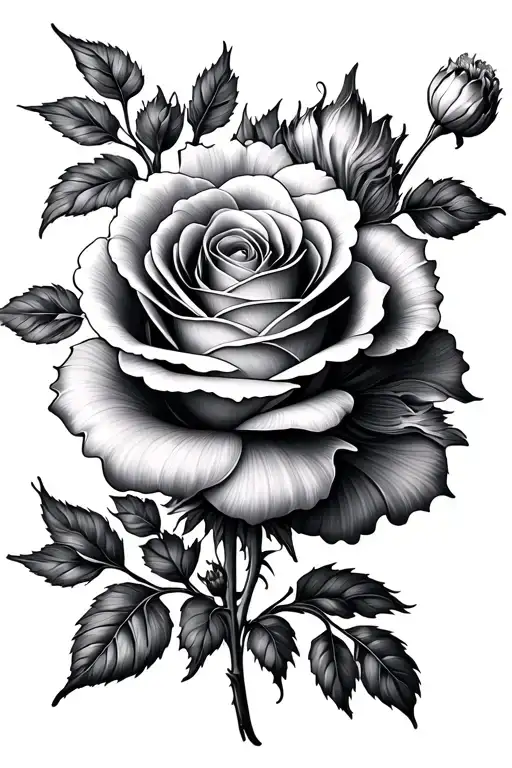 Rose And Carnation Flower Light Colour With Black And Grey Mandala