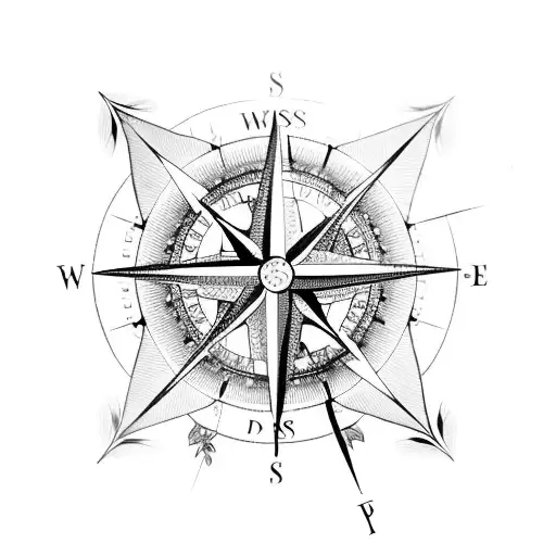 A Compass Surrounded By Roses And Butterflies