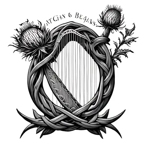 Scottish Thistle With Irish Harp Entwined In Celtic Infinity Knot