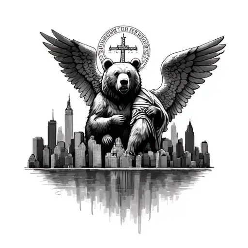 Saint Michael And Bear And Nyc Skyline