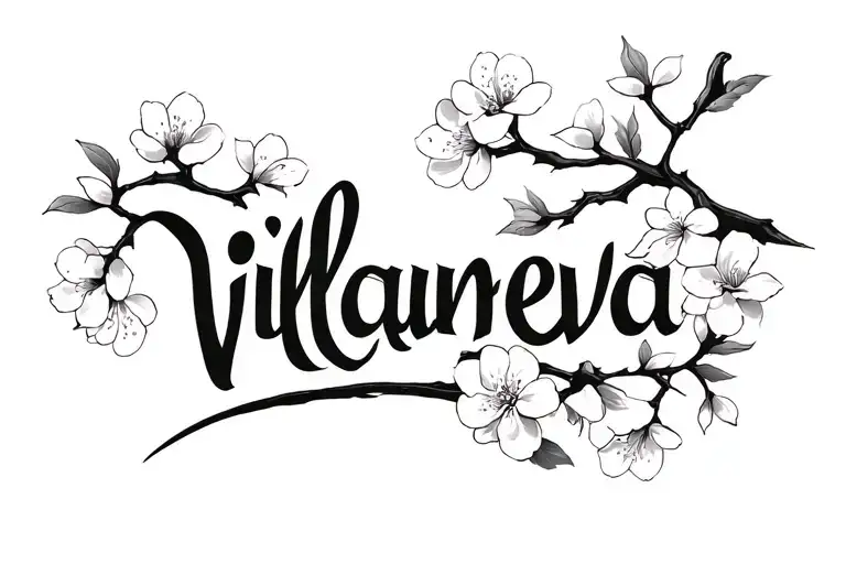 Villanueva Lettering With Cherry Blossom Branch