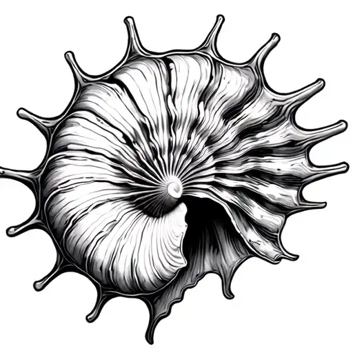 Fine Line Spine Tattoo Of Different Seashells