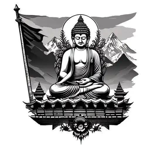 Nepal Origin Tattoo Like Mountain Buddha Flag Temples Colour Khukuri