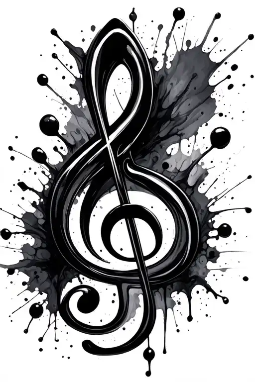 Treble Clef Splattered Black Ink On White Background Fine Lines