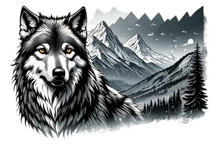 Wolf With Mountains In The Background
