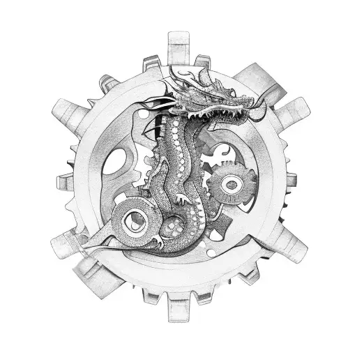 Dragon Intertwined With Gears And Cogs