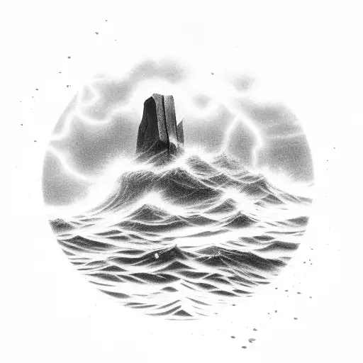 Light Shining Down On A Wooden On A Rock In A Ocean Storm