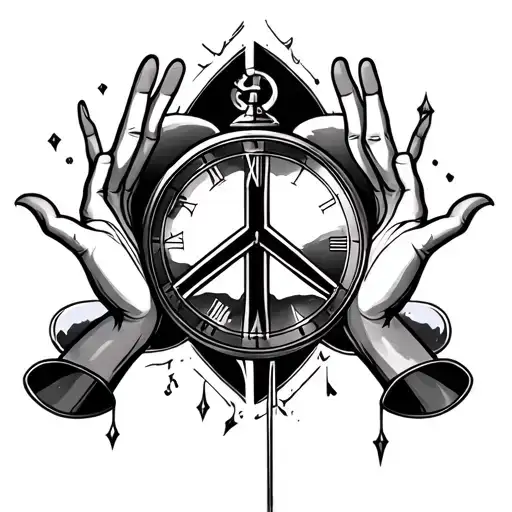 Peace With Hand Fingers Being Hour Glass Symbols Into A Clock