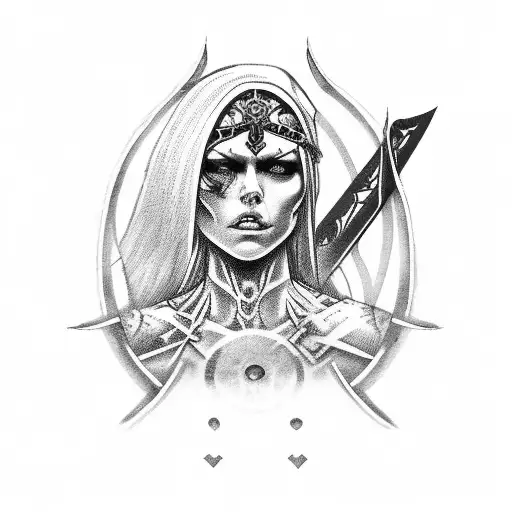 Female Warrior Of God Full Body With A Background Of Graveyard And Crosses