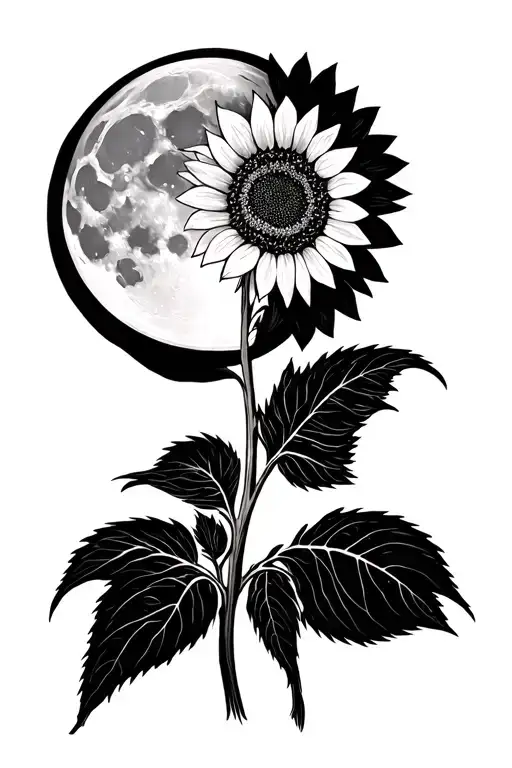 Sunflower Turned To The Full Moon