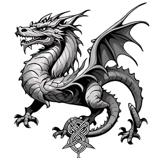 Welsh Dragon And Cornish Pasty With Celtic Knot In Between