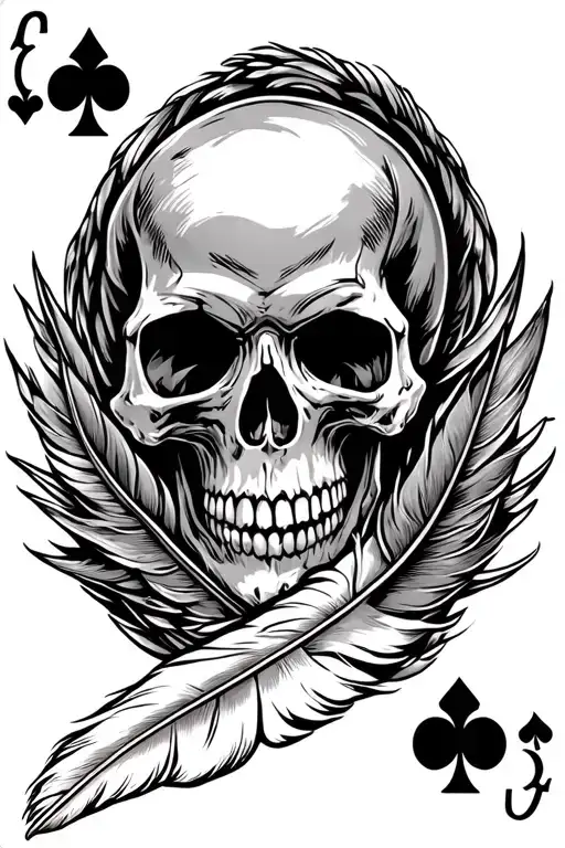 Western Feather Playing Cards And Skull