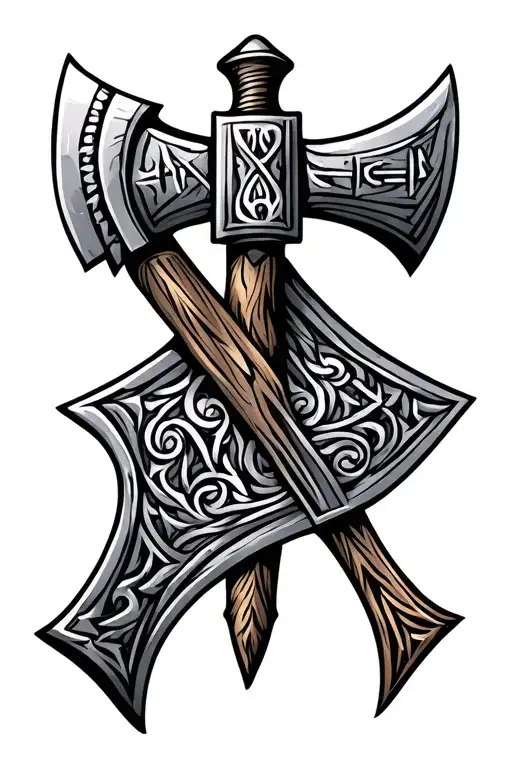 Nordic Axe With Runes Engraved