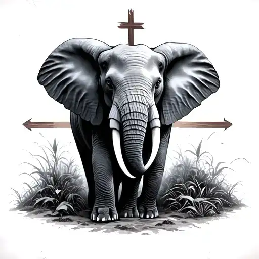 Realistic Elephant With Cross Background